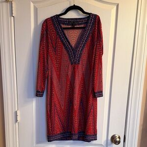 BCBGMaxAzria BELLE Red and Navy Printed Mini Dress